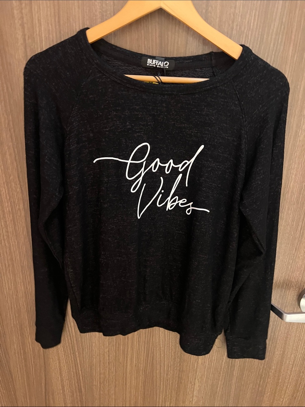 Buffalo David Bitton Black 'Good Vibes' Script Crewneck